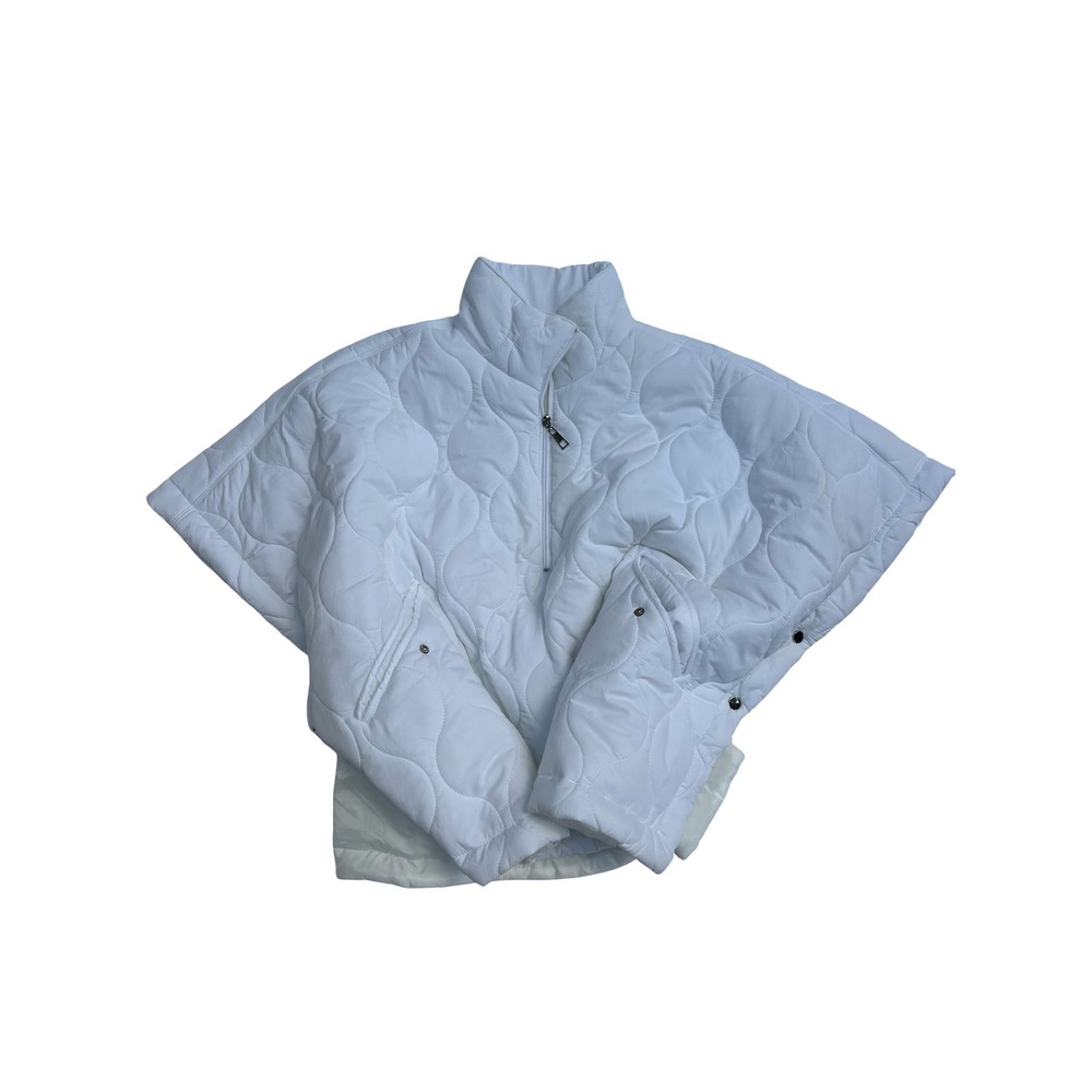Pilcro Quilted Poncho Jacket White Quarter Zip Mock Neck Snap Sides One Size